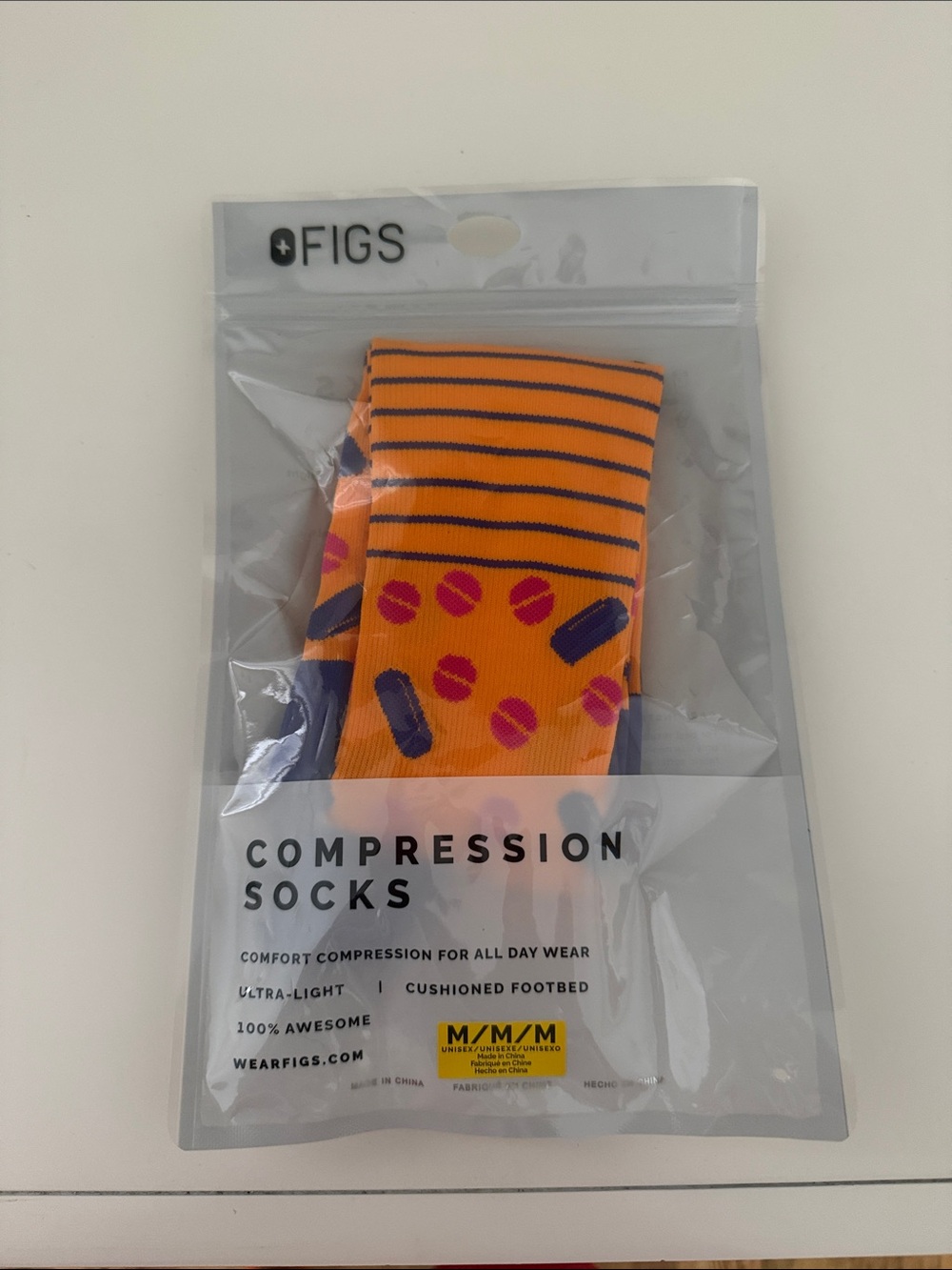 Figs Men's Athletic Compression Socks - Orange with Navy & Pink